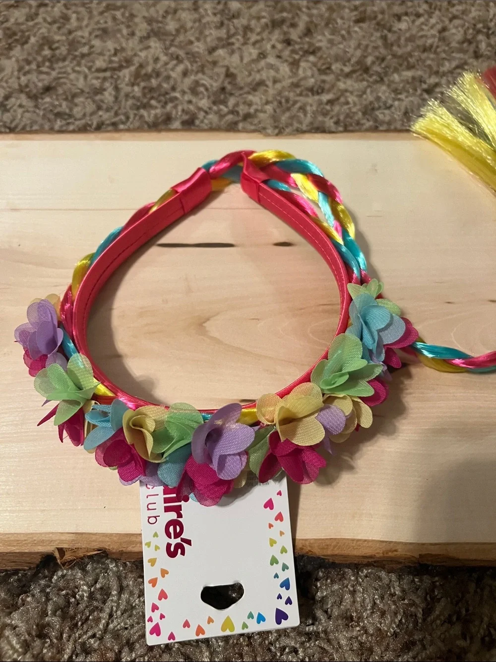 Claire's Multicolor Flower Headband with Rainbow Braided Tail NWT